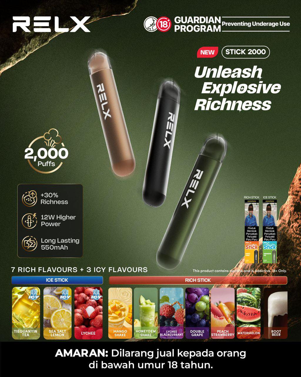 RELX STICK 2000 RECHARGEABLE DISPOSABLE