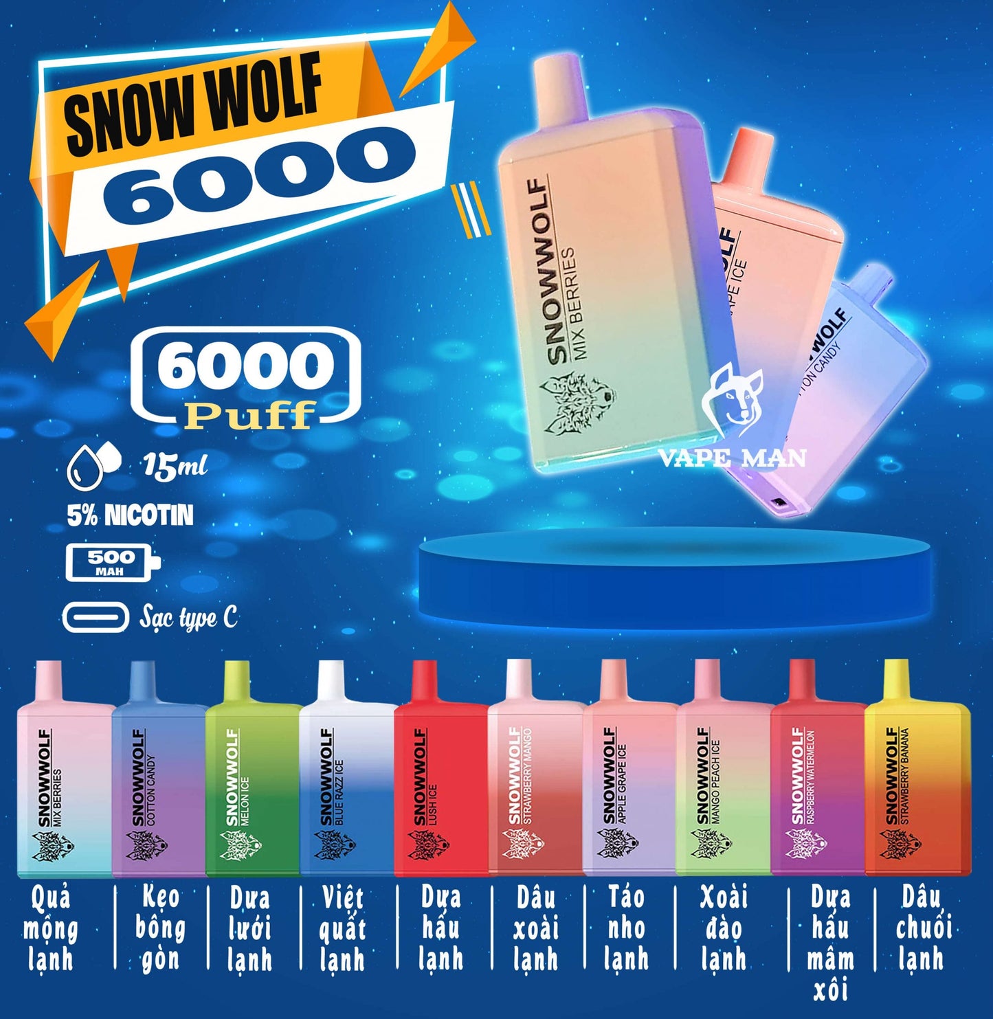 SNOWWOLF 6000 RECHARGEABLE DISPOSABLE